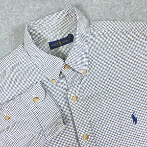 Ralph Lauren Button Down Shirt Men's Size XXL Blue / Tan Check Long Sleeve